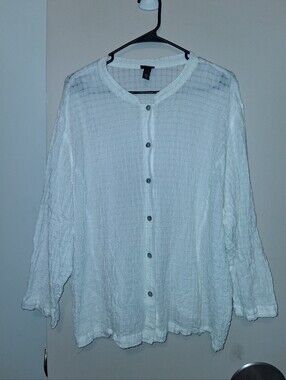 Eileen Fisher White Cotton Textured Shirt Mother Of Pearl Button 3X Guazy